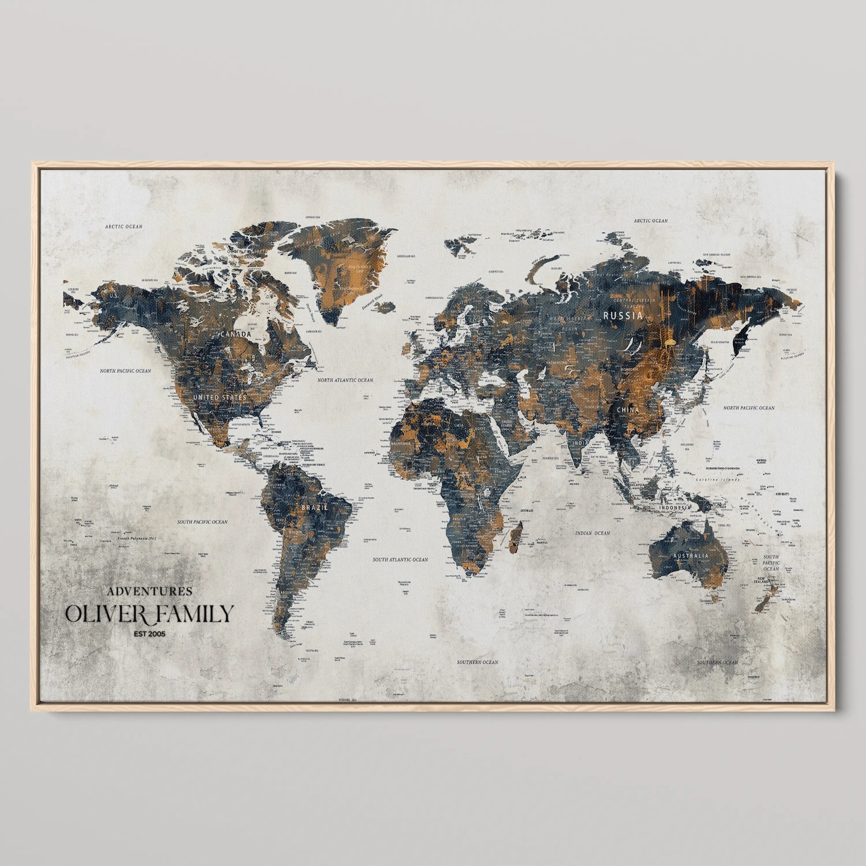 36424712-MGV-CV-36X24-Framed Custom Push Pin World Map Canvas Personalized Travel Gift for Anniversary Memories Decor for Couples or Family Wall Display