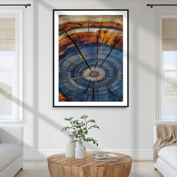 Tree Rings Wall Art Canvas Print, Framed Wood Texture Art Picture Print, Blue Grain Perfect Rustic Modern Decor Artwork, Wood Texture Wall Art Canvas