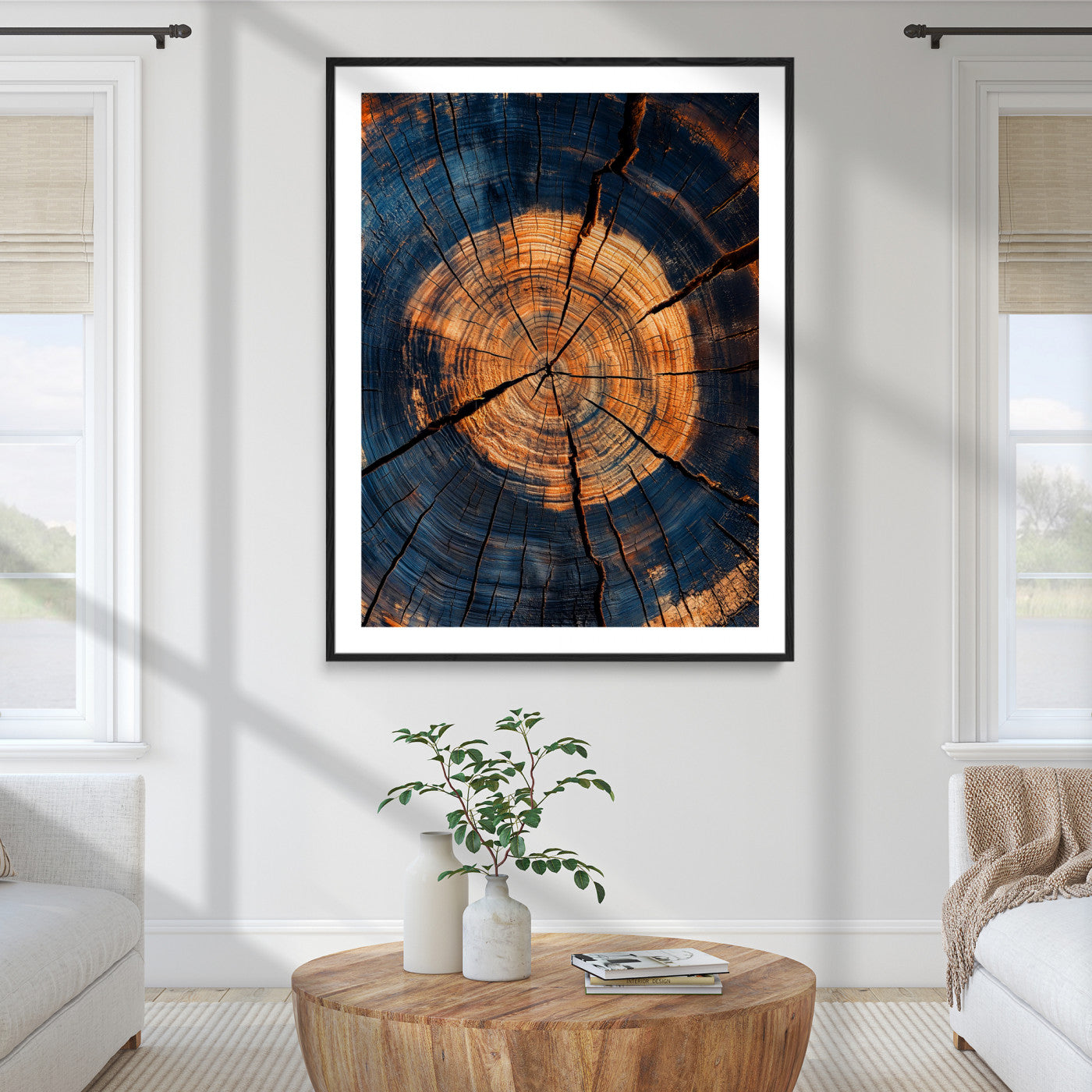 70513247-MGC-FP-36x24_Black-Framed Tree Rings Art Print, Framed Rustic Texture Art Picture Print, Wood Grain Perfect Rustic Industrial Decor, Framed Tree Rings Art
