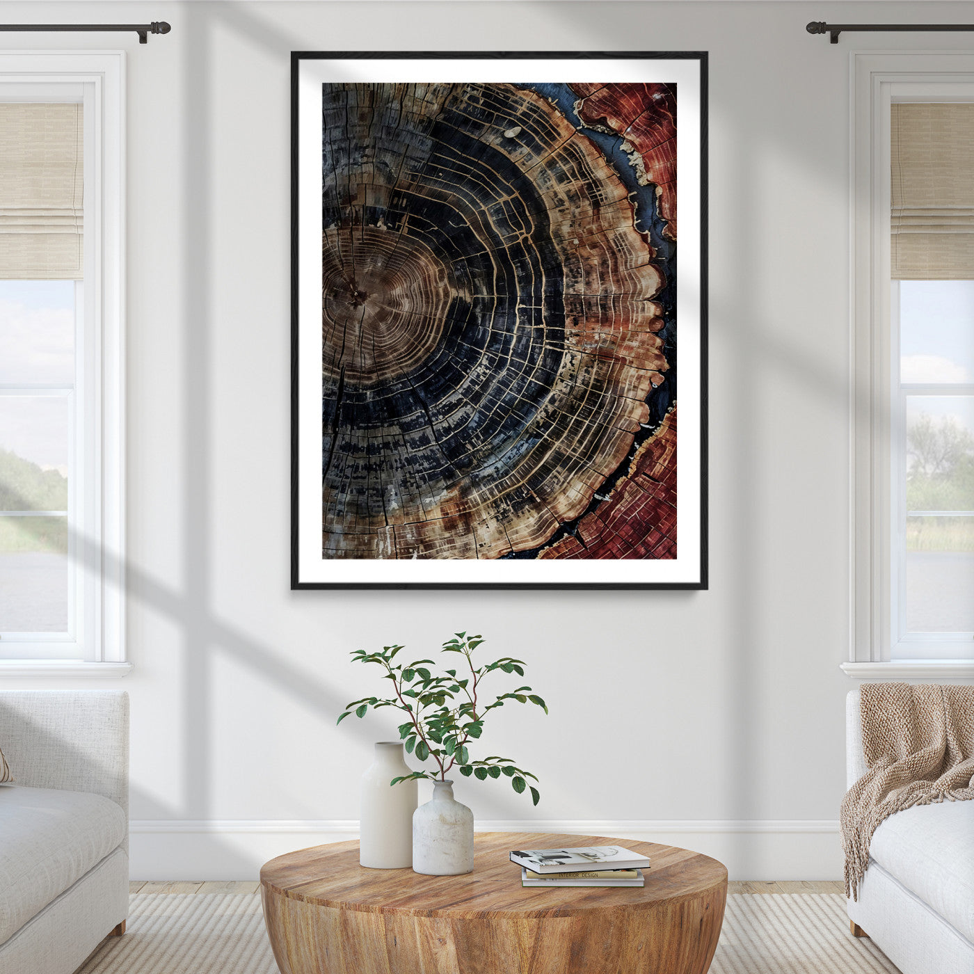 Framed Tree Rings Picture Print, Framed Wood Grain Art Picture Print, Rustic Texture Perfect Rustic Nature Decor, Framed Tree Rings Print