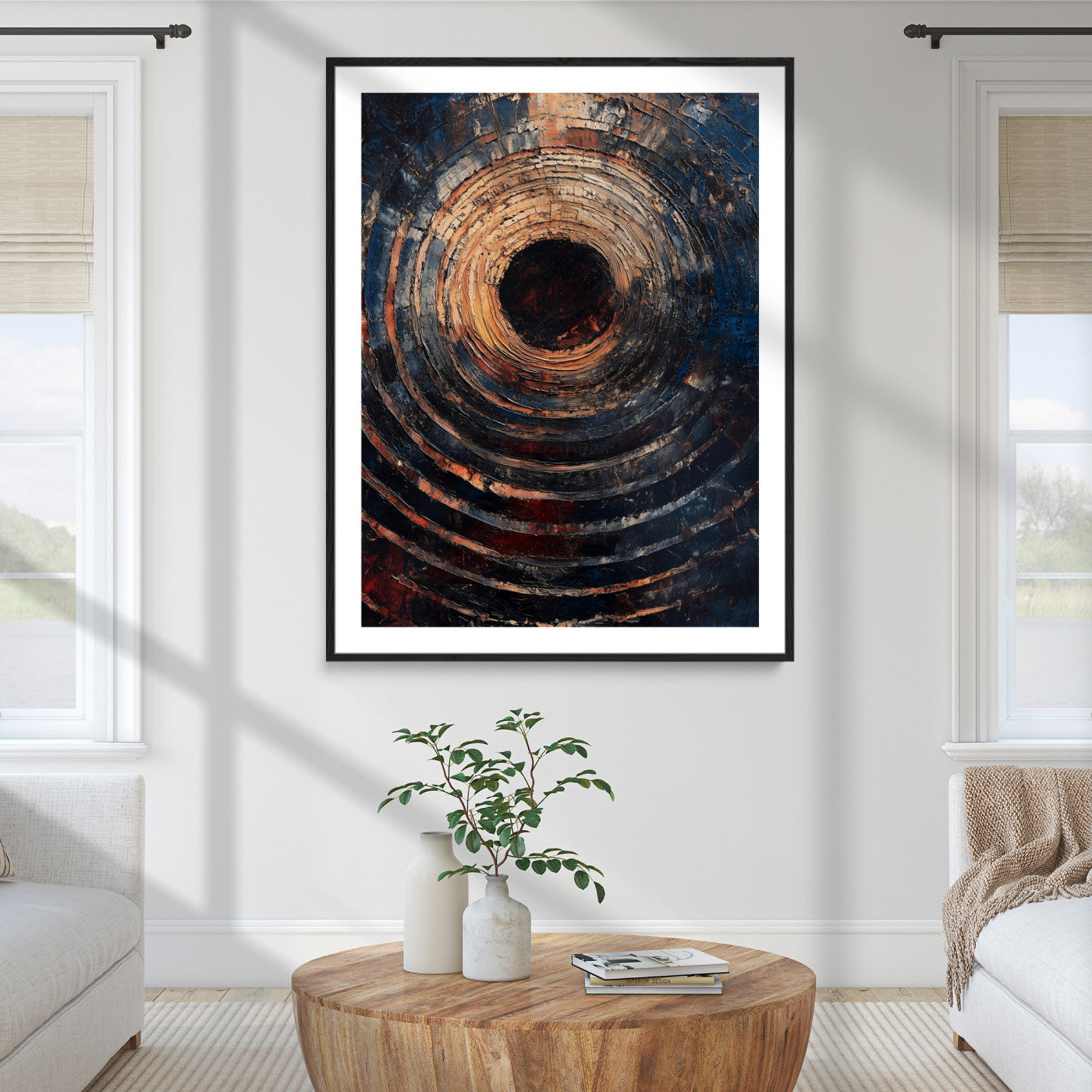 Textured Spiral Wall Art Canvas Print, Framed Abstract Void Art Picture Print, Wooden Vortex Perfect Modern Industrial Decor