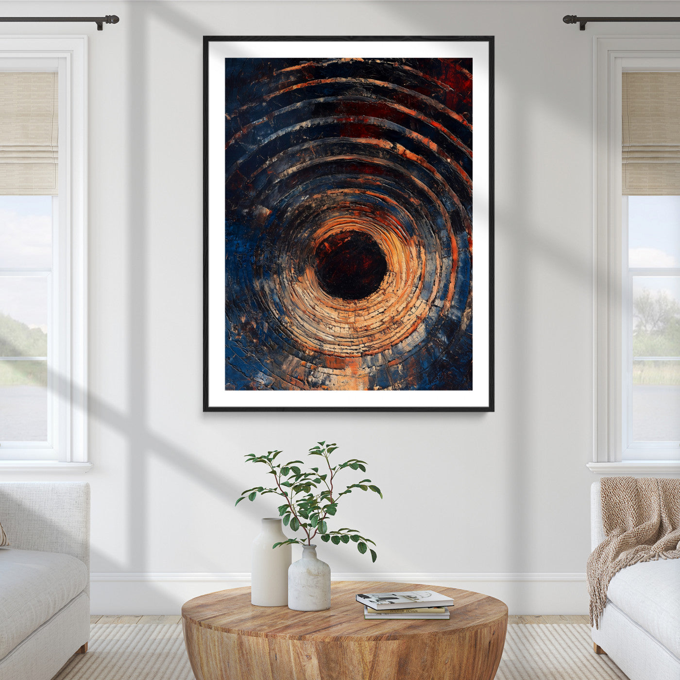 Textured Spiral Wall Art Canvas Print, Framed Abstract Void Art Picture Print, Wooden Vortex Perfect Modern Industrial Decor, Framed