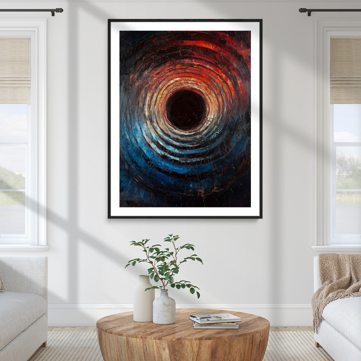41597467-MGC-FP-36x24_Black-Wood Vortex Wall Art Canvas Print, Framed Abstract Swirl Art Picture Print, Wood Tree Texture Perfect Modern Decor, Framed Wood Vortex, Wood