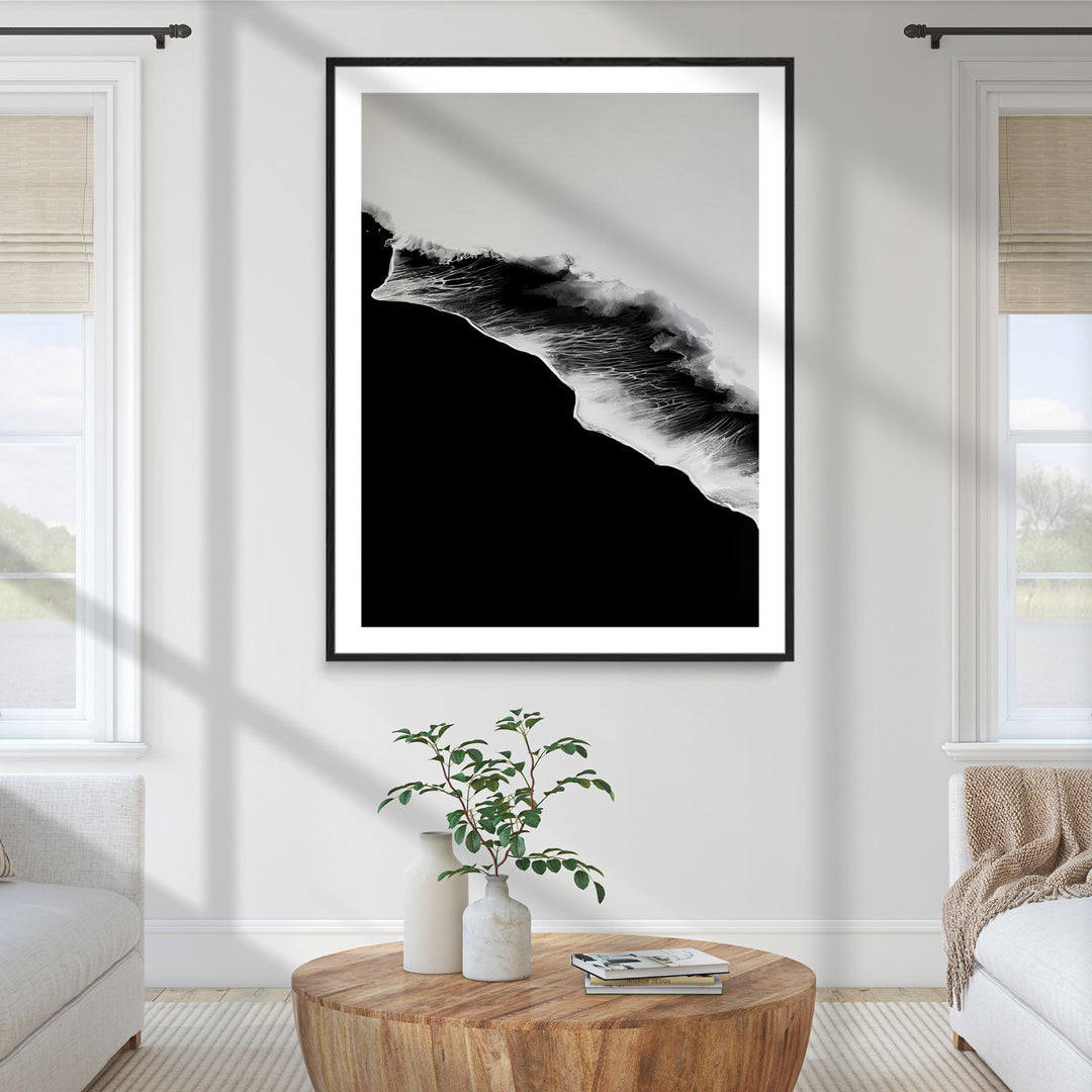 Ocean Wave Wall Art Canvas Print, Abstract Wave Print, Framed Monochrome Sea Art Print, Large Ink Wave Form Printing Perfect for Modern Minimal Decor