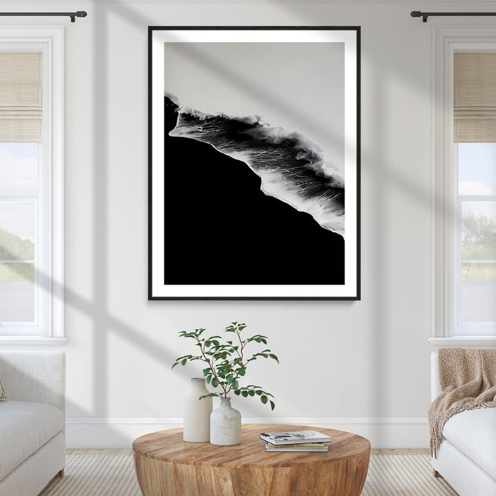Ocean Wave Wall Art Canvas Print, Abstract Wave Print, Framed Monochrome Sea Art Print, Large Ink Wave Form Printing Perfect for Modern Minimal Decor