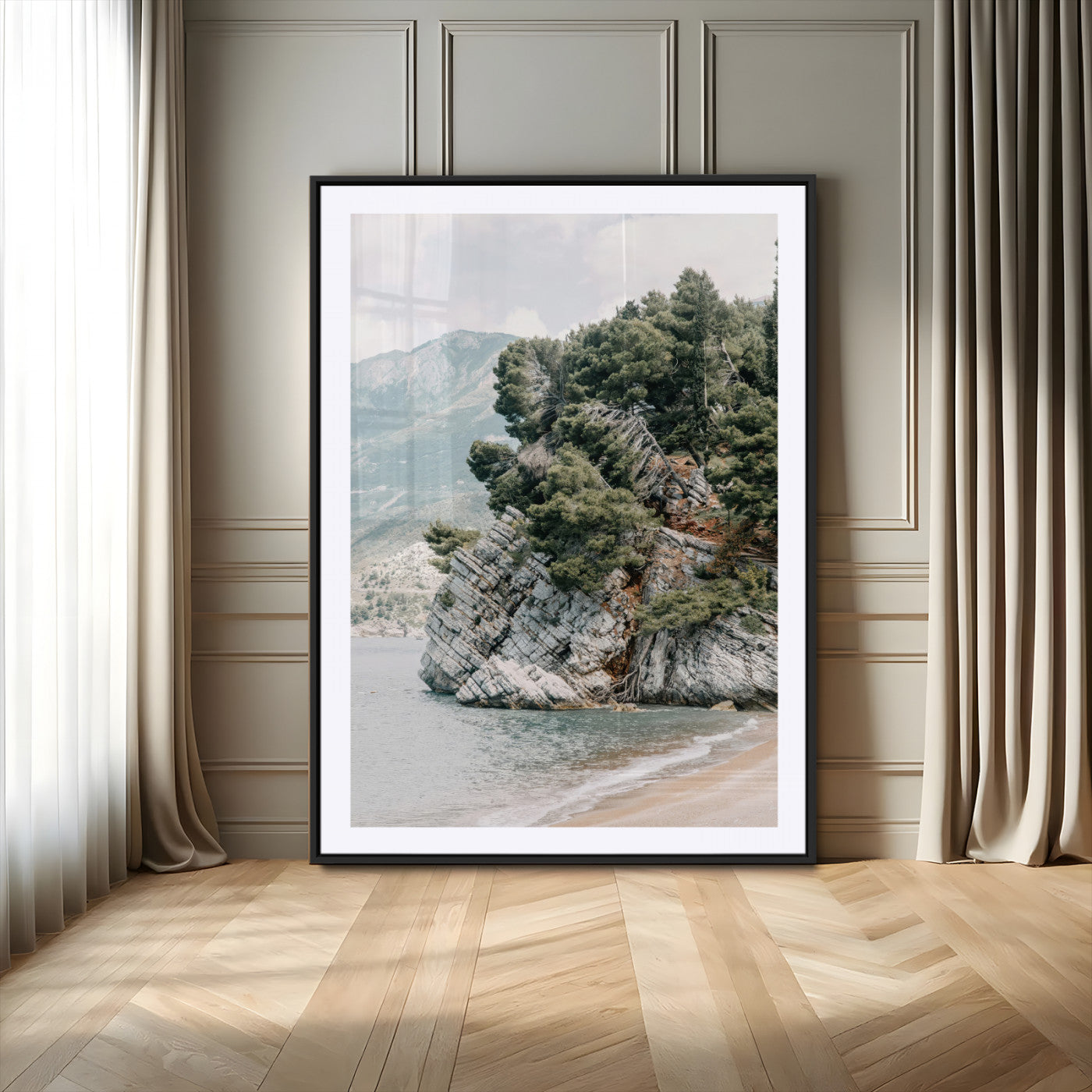 MGC-FP-24x36 - Beach Trees Wall Art Canvas Print, Framed Earthy Beachside Art Picture Print, Beachside Nature Perfect Rustic Coastal Decor Artwork