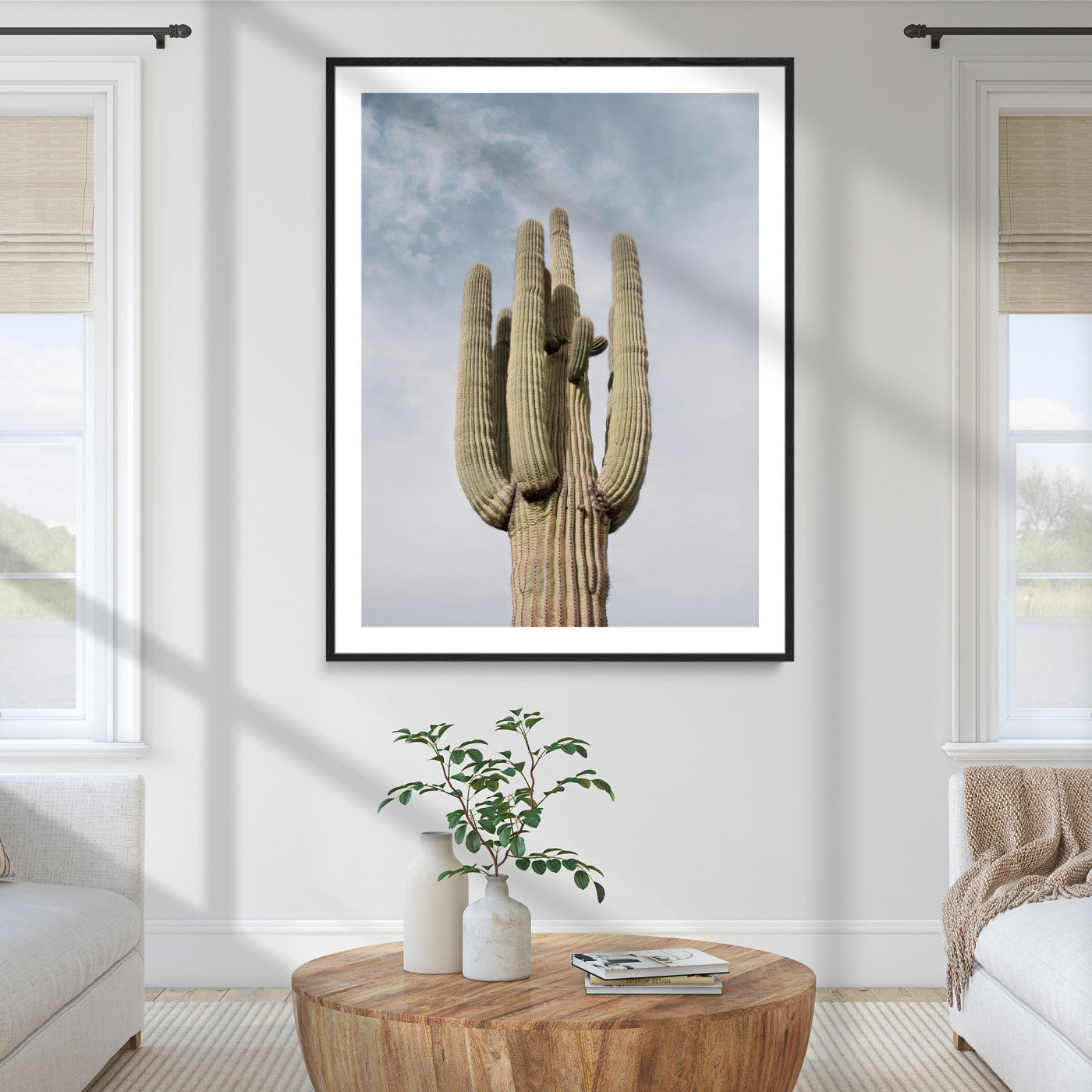 Saguaro Cactus Wall Art Canvas Print, Framed Earthy Desert Art Picture Print, Warm Botanical Perfect Southwestern Boho Decor, Framed