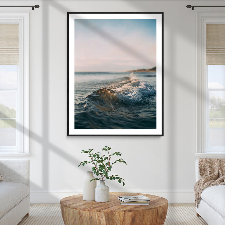 Ocean Waves Wall Art Canvas Print, Framed Coastal Serenity Wall Art Print, Golden Hour Perfect Modern Coastal Decor Artwork