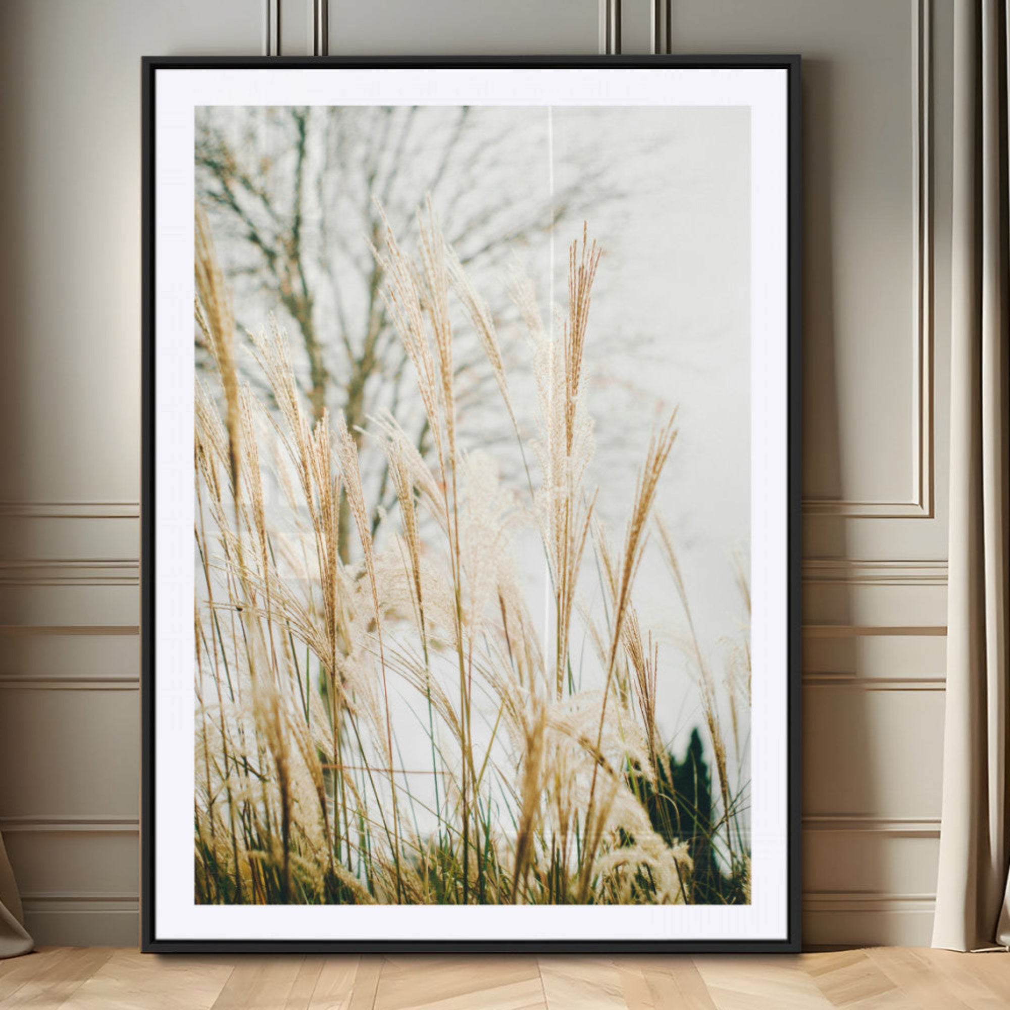 17571705-MGC-FP-24x36_Black-Pampas Grass Wall Art Canvas Print – Framed Neutral Tones Minimalist Nature Scene Artwork for Home Office