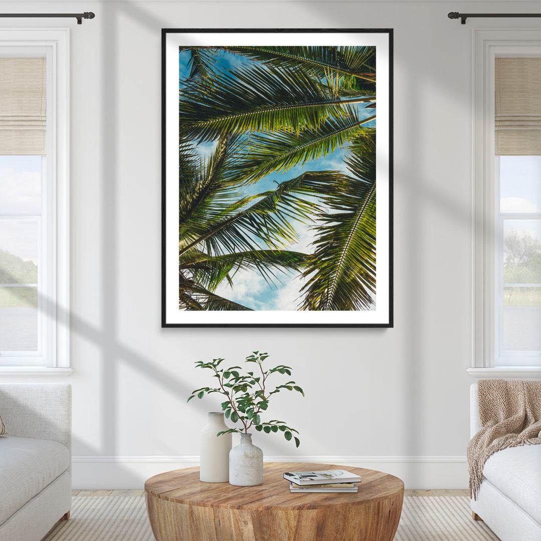 Palm Leaves Wall Art Canvas Print, Framed Tropical Vibes Art Picture Print, Green Foliage Perfect Tropical Boho Decor Artwork