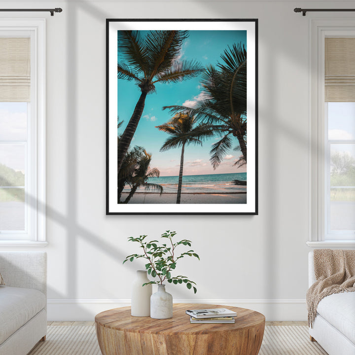Palm Trees Wall Art Canvas Print, Framed Tropical Beach Art Picture Print, Ocean Breeze Perfect Tropical Coastal Decor Artwork