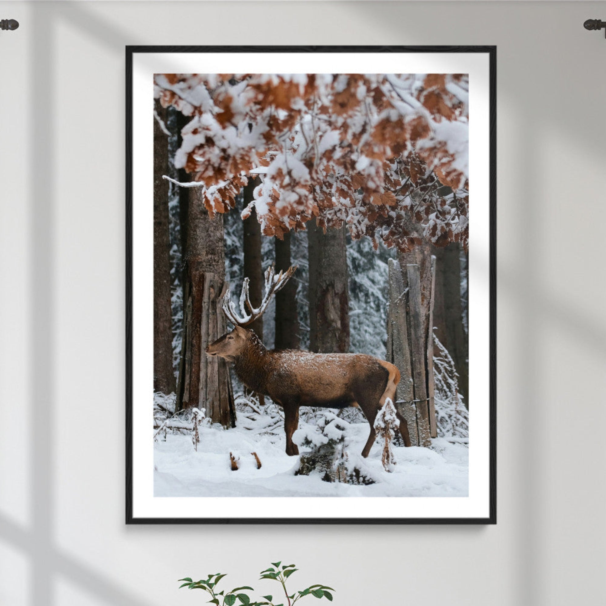 53001693-MGC-FP-24x36_Black-Winter Deer Landscape Wall Art Canvas Print – Serene Snowy Forest Scene Peaceful Nature Artwork for Home Office