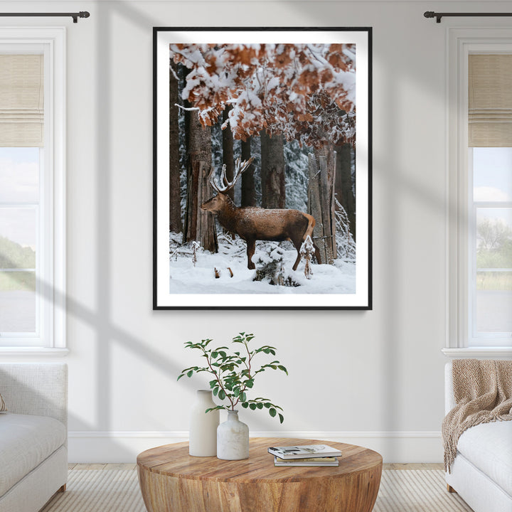 Serene Landscape Wall Art Canvas Print, Framed Winter Wonderland Art Picture Print, Winter Deer Canvas Perfect Rustic Cabin Decor Artwork