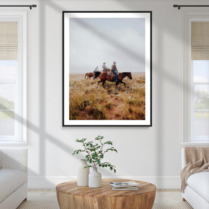 Golden Grassland Wall Art Canvas Print, Framed Western Frontier Mood Art Picture Print, Open Range Riders Perfect Rustic Western Decor