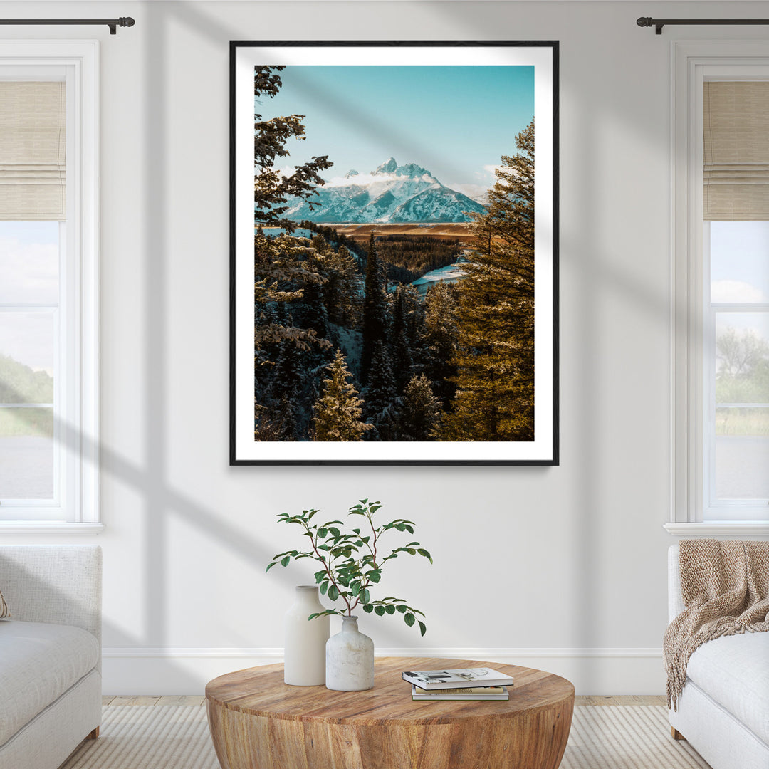 Mountain Landscape Wall Art Canvas Print, Framed Snowy Peaks Art Picture Print, Nature Photography Perfect Rustic Lodge Decor Artwork