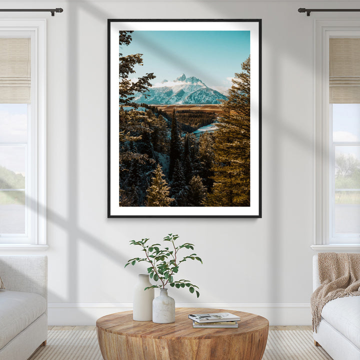 Mountain Landscape Wall Art Canvas Print, Framed Snowy Peaks Art Picture Print, Nature Photography Perfect Rustic Lodge Decor Artwork