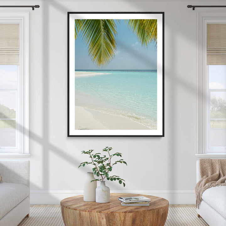 Azure Water Wall Art Canvas Print, Framed Tranquil Island Escape Art Picture Print, Clear Blue Ocean Wall Art Coastal Minimalist Decor