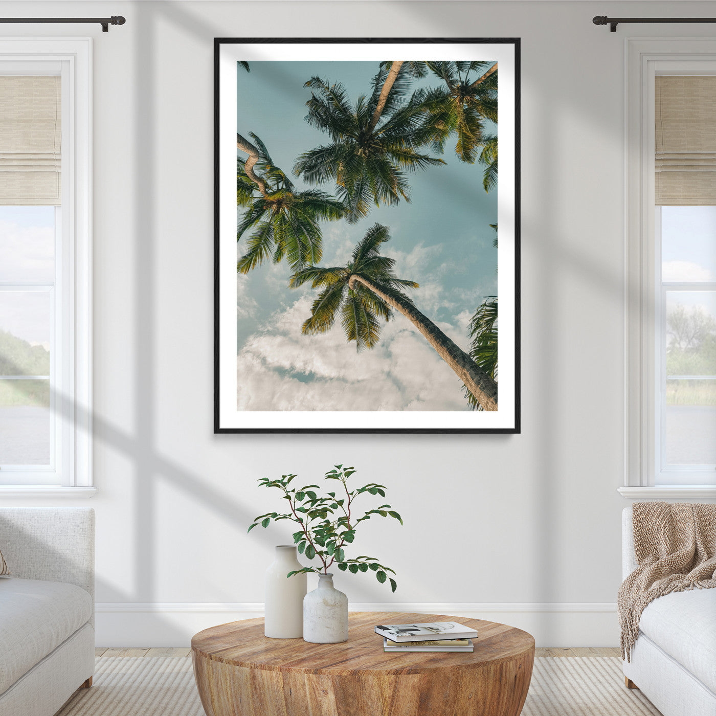 Tropical Palm Trees Wall Art Canvas Print, Framed Coastal Nature Art Picture Print, Relaxing Summer Vibes Perfect Boho Coastal Decor Artwork