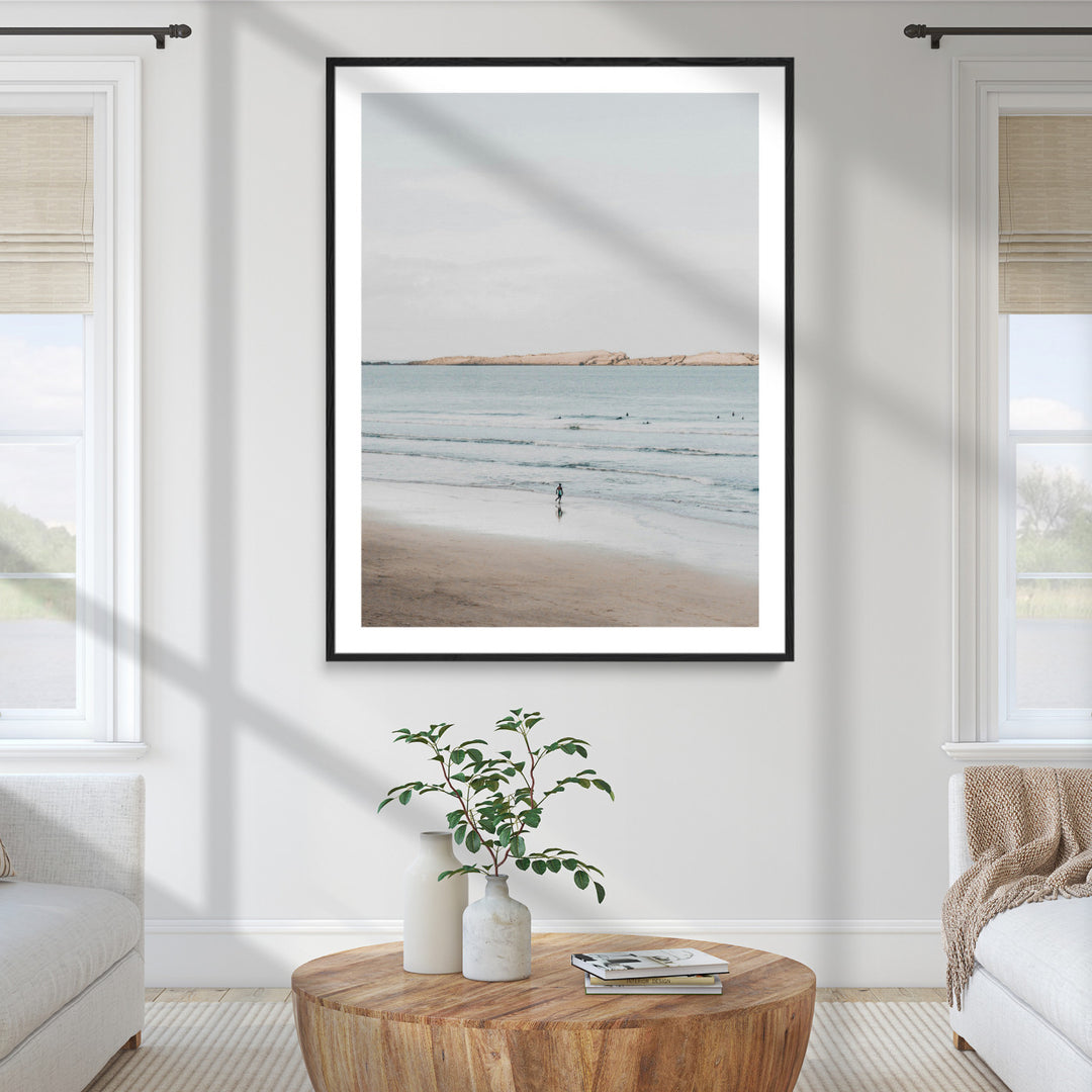 Minimalist Beach Wall Art Canvas Print, Soft Blue Tones Print, Framed Tranquil Ocean Art Print, Large Calm Horizon Printing Coastal