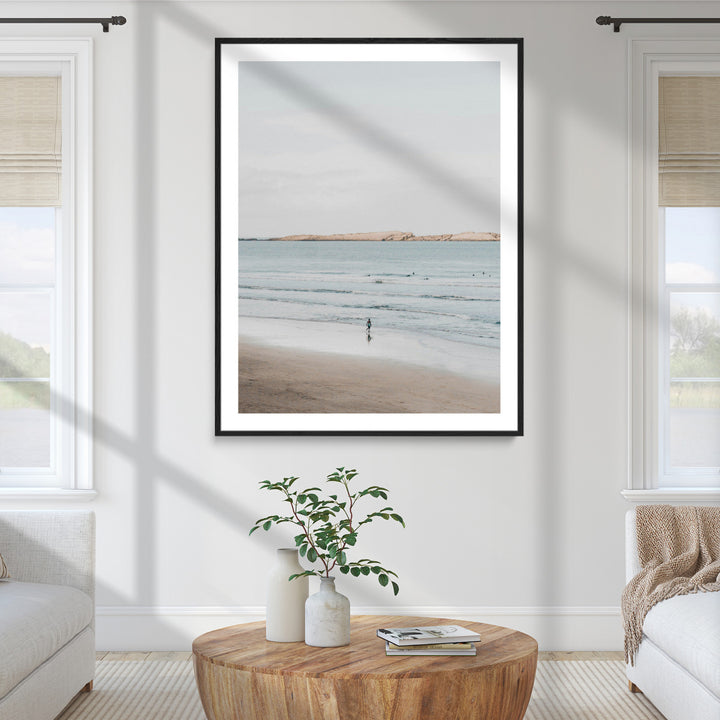 Minimalist Beach Wall Art Canvas Print, Soft Blue Tones Print, Framed Tranquil Ocean Art Print, Large Calm Horizon Printing Coastal