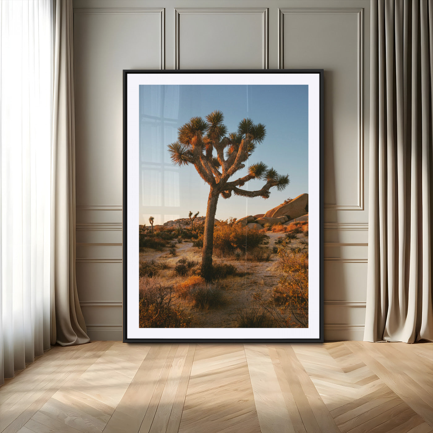 MGC-FP-24x36 - Joshua Tree Wall Art Canvas Print, Framed Desert Sunset Art Picture Print, Golden Hour Light Perfect Southwestern Boho Decor Artwork