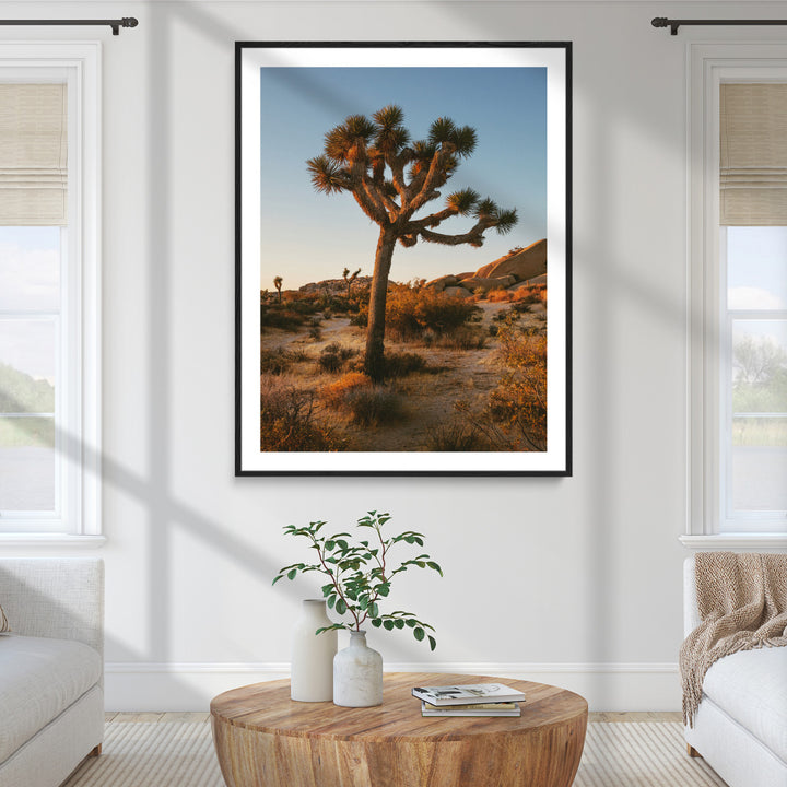 Joshua Tree Wall Art Canvas Print, Desert Sunset Print, Framed Golden Hour Light Art Print, Large Southwestern Landscape Printing