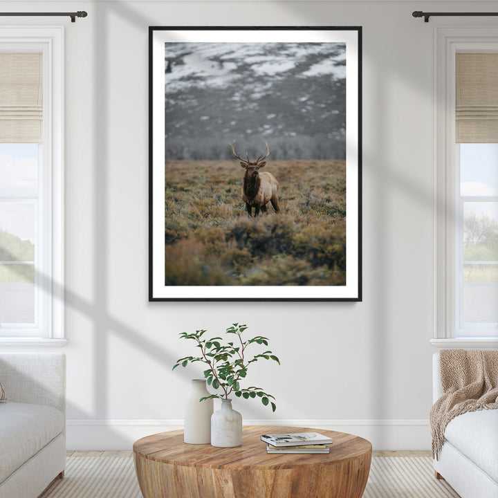 Wild Elk Wall Art Canvas Print, Mountain Wilderness Print, Framed Majestic Animal Art Print, Large Rustic Wildlife Wall Art Printing