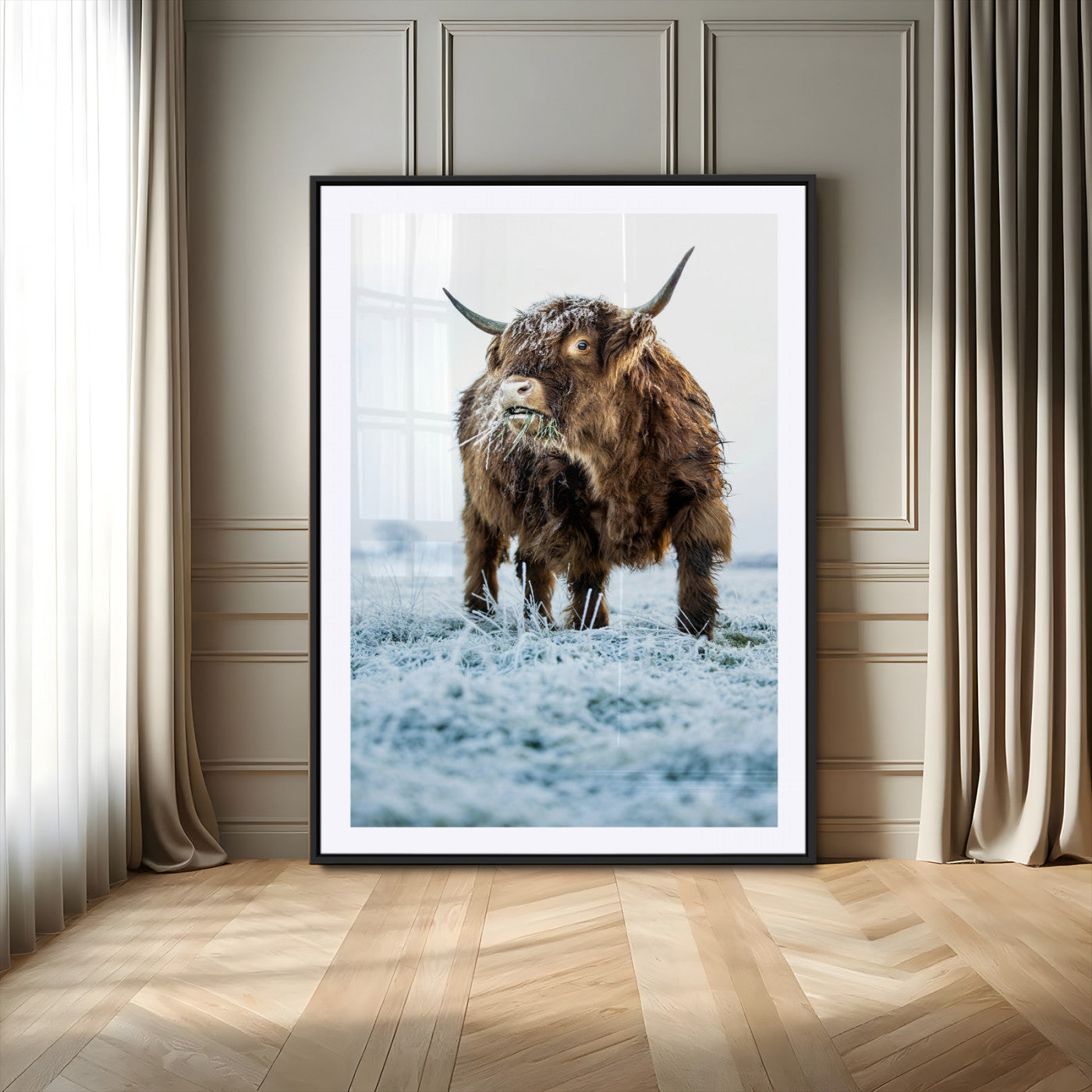 MGC-FP-24x36 - Minimalist Scottish Highlang Cow Wall Art Canvas Print for Farmhouse / County Style Art Print for