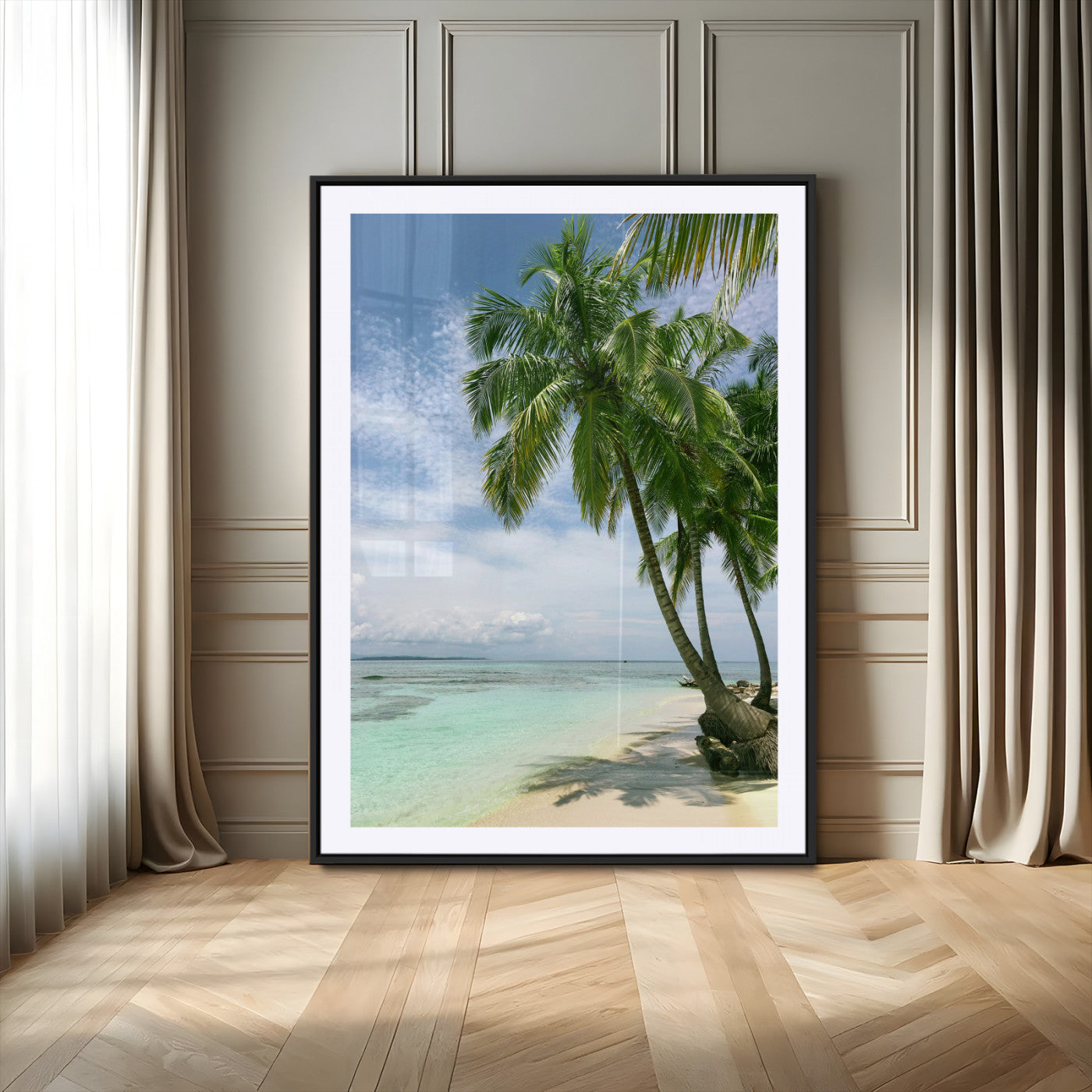 MGC-FP-24x36 - Tropical Beach Palm Trees Canvas Print – Island Coastal Wall Art, Bright Ocean Horizon Photography