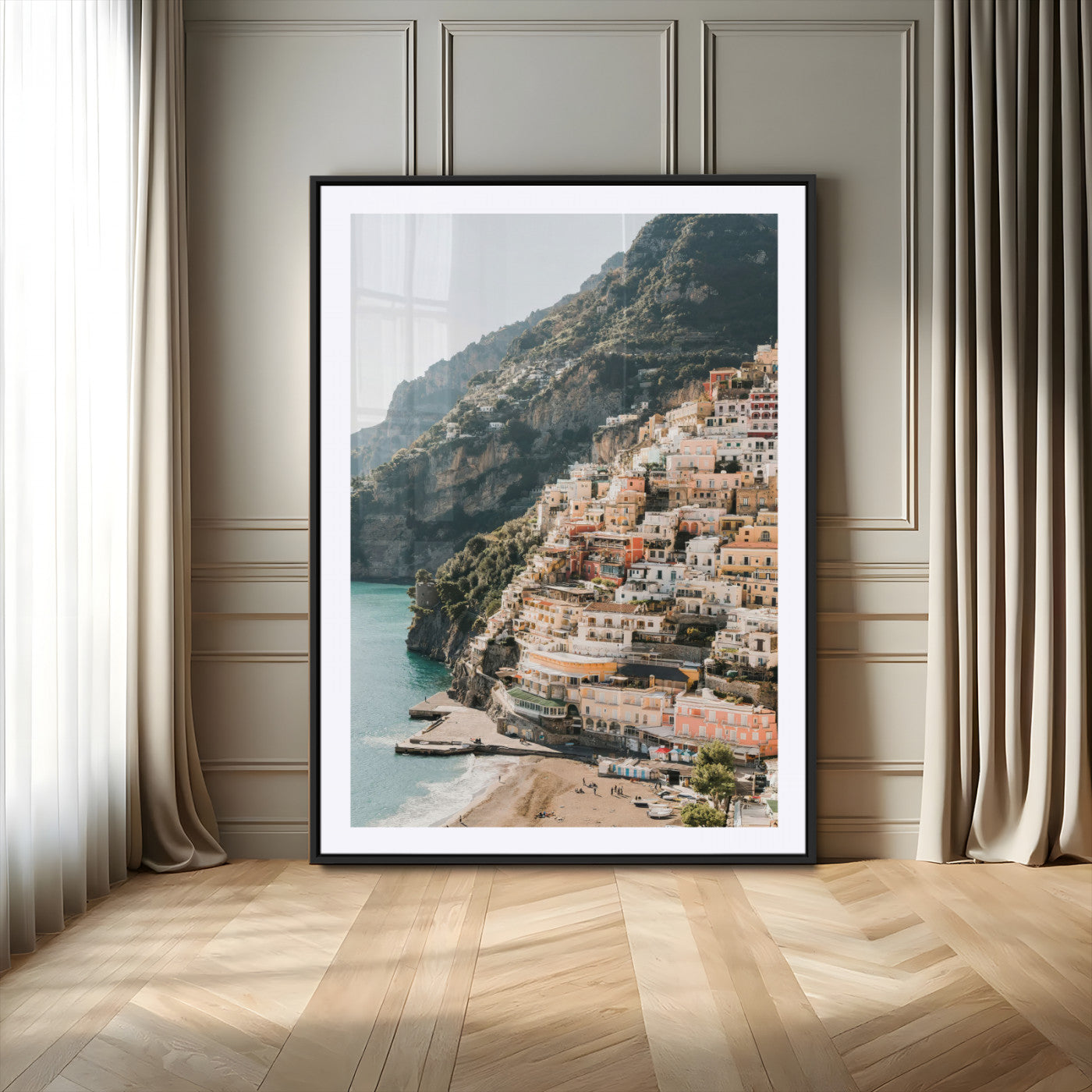 MGC-FP-24x36 - Scenic Coastal Cliffside Town Wall Art – Mediterranean Seaside View Canvas Print, Vibrant Wrapped Canvas for Living Room, Office, Home Decor