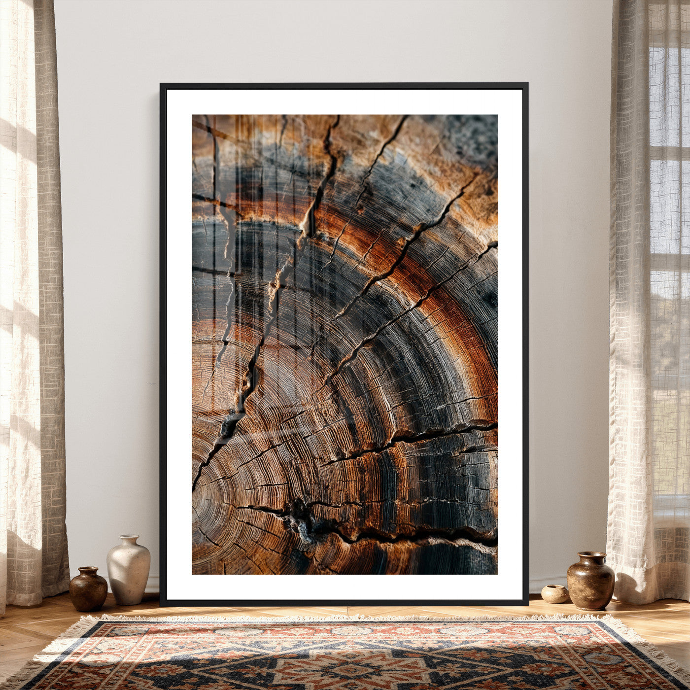 92693966D-MGV-CV-24X36 - Large Abstract Wood Grain Canvas Print, Wood Tree Ring Pattern Wall Art, Framed Canvas Ready to Hang