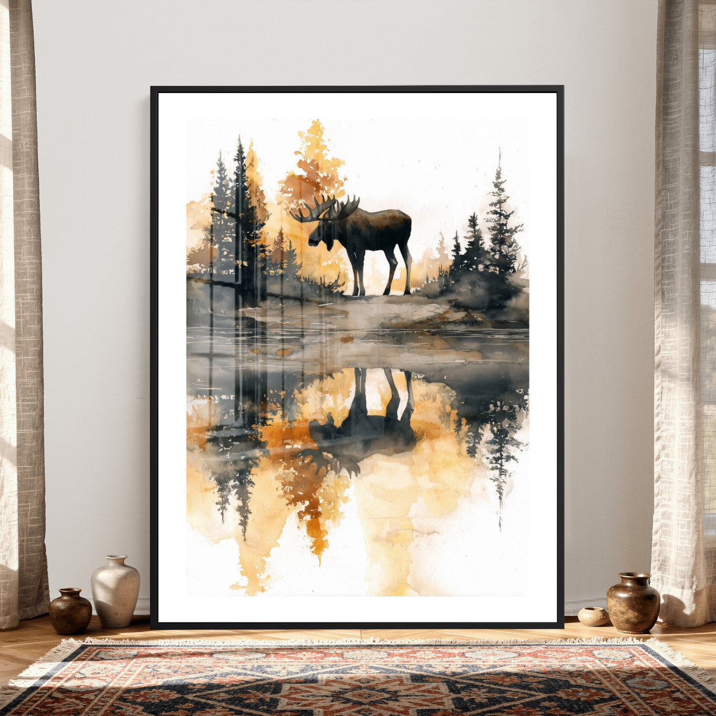 86920530-MGV-CV-24X36 - Abstract Moose Forest Wall Art Canvas Print – Wildlife Nature Artwork Print for Living Room, Cabin, and Office Decor