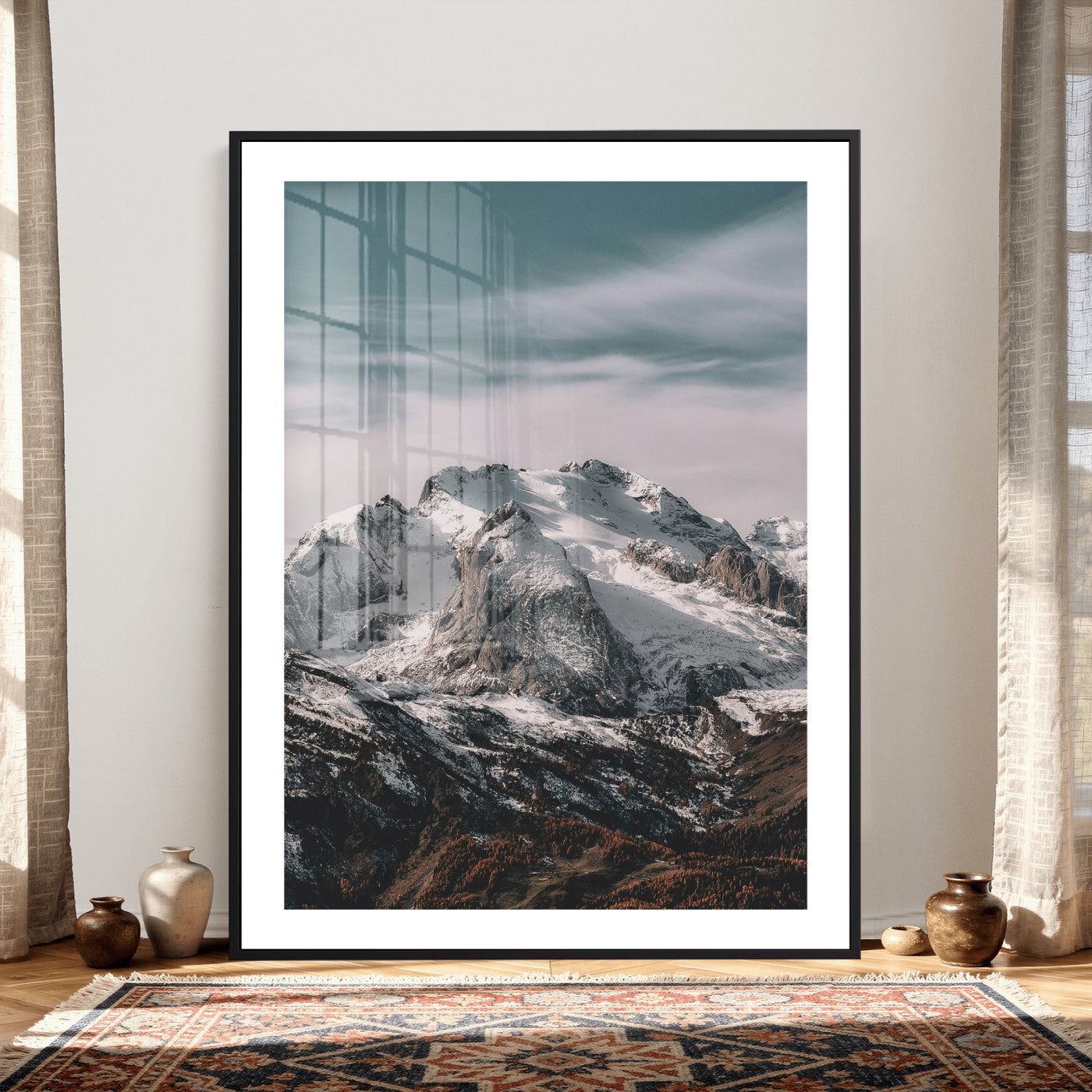 73655572-MGV-CV-24X36 - Alpine Mountain Landscape Wall Art Canvas Print, Snowy Peak Nature Wall Decor, Minimal Mountain Photography Canvas, Large Vertical Mountain Wall Art