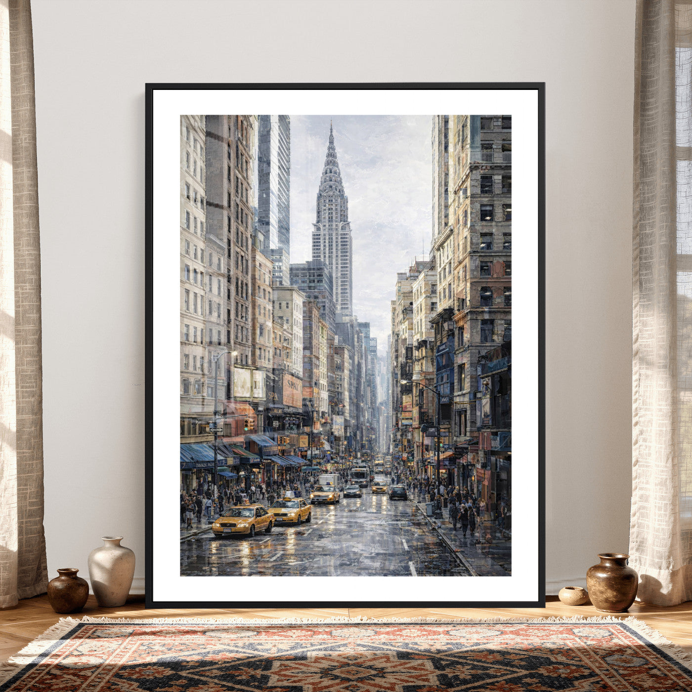 37693299-MGV-CV-24X36 - Chrysler Building New York Wall Art Canvas Print, Abstract NYC Street Painting Canvas Print, Modern Manhattan City Artwork for Living Room Decor