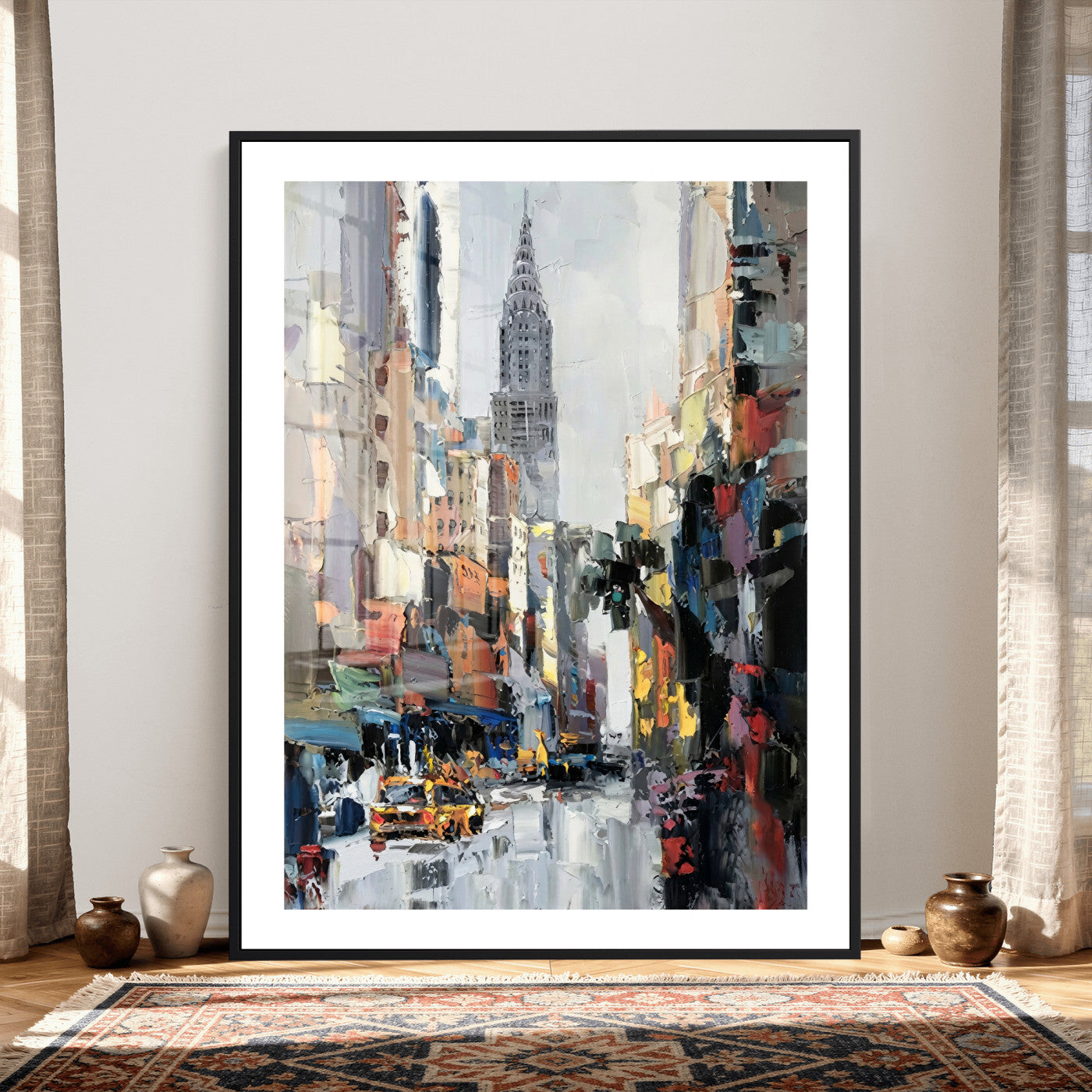 22144128-MGV-CV-24X36 - Chrysler Building New York Wall Art Canvas Print, Abstract NYC Street Painting Canvas Print, Modern Manhattan City Artwork for Living Room Decor