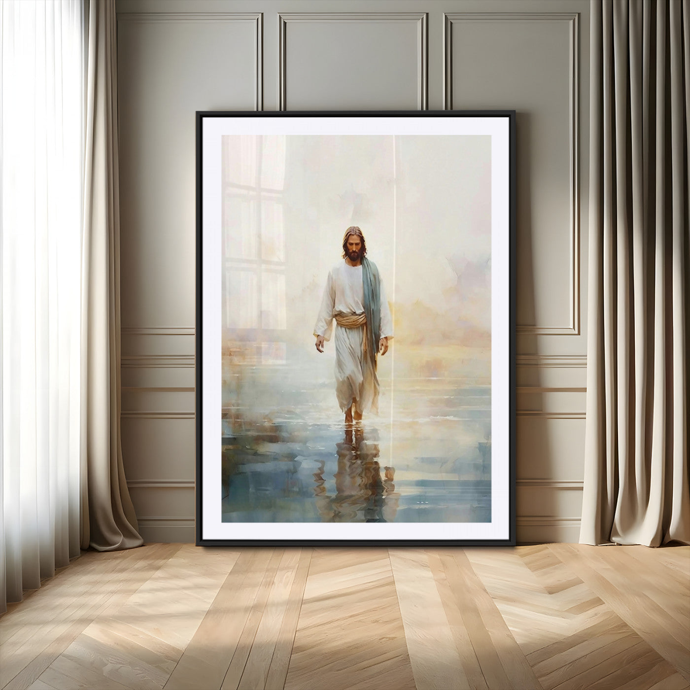 MGC-FP-24x36 - Jesus Walking on Water Wall Art Canvas Print, Christian Wall Art Print, God Jesus Print