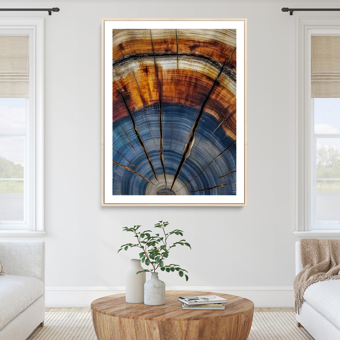 Tree Rings Wall Art Canvas Print, Framed Wood Texture Art Picture Print, Blue Grain Perfect Rustic Modern Decor Artwork