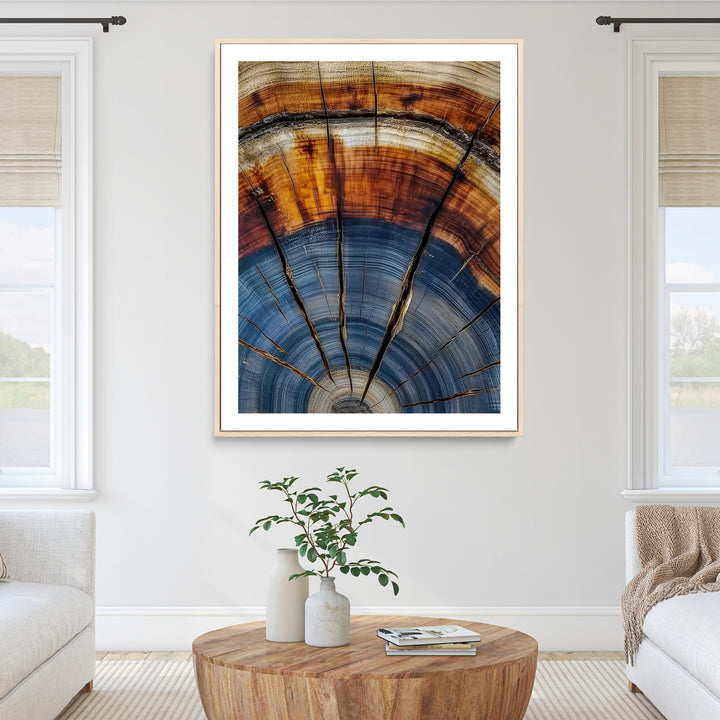 Tree Rings Wall Art Canvas Print, Framed Wood Texture Art Picture Print, Blue Grain Perfect Rustic Modern Decor Artwork