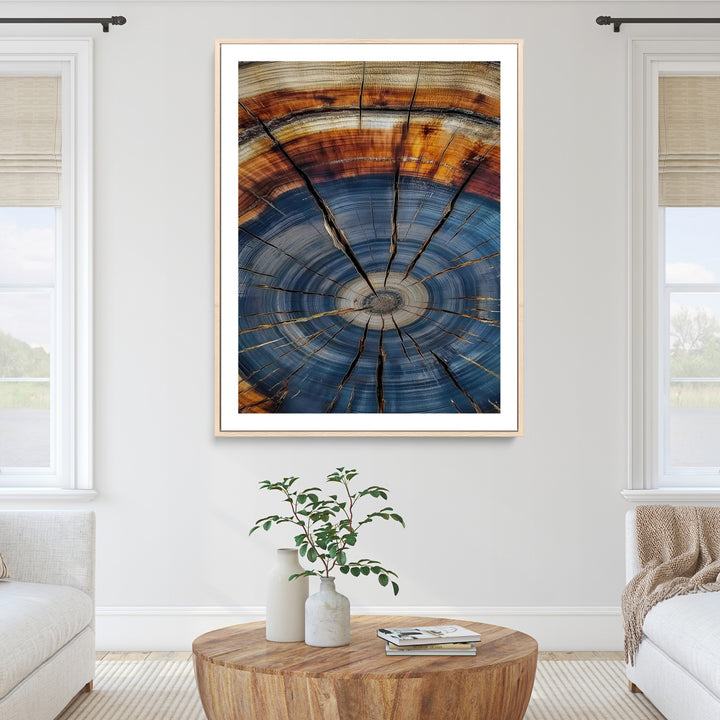 Tree Rings Wall Art Canvas Print, Framed Wood Texture Art Picture Print, Blue Grain Perfect Rustic Modern Decor Artwork, Wood Texture Wall Art Canvas