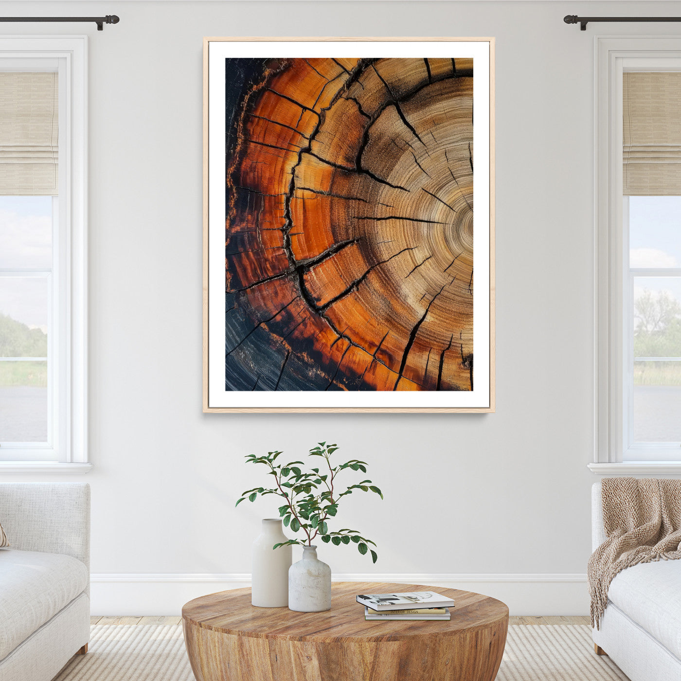 Tree Rings Wall Art Canvas Print, Framed Wood Detail Art Picture Print, Rustic Texture Perfect Rustic Warm Decor Artwork