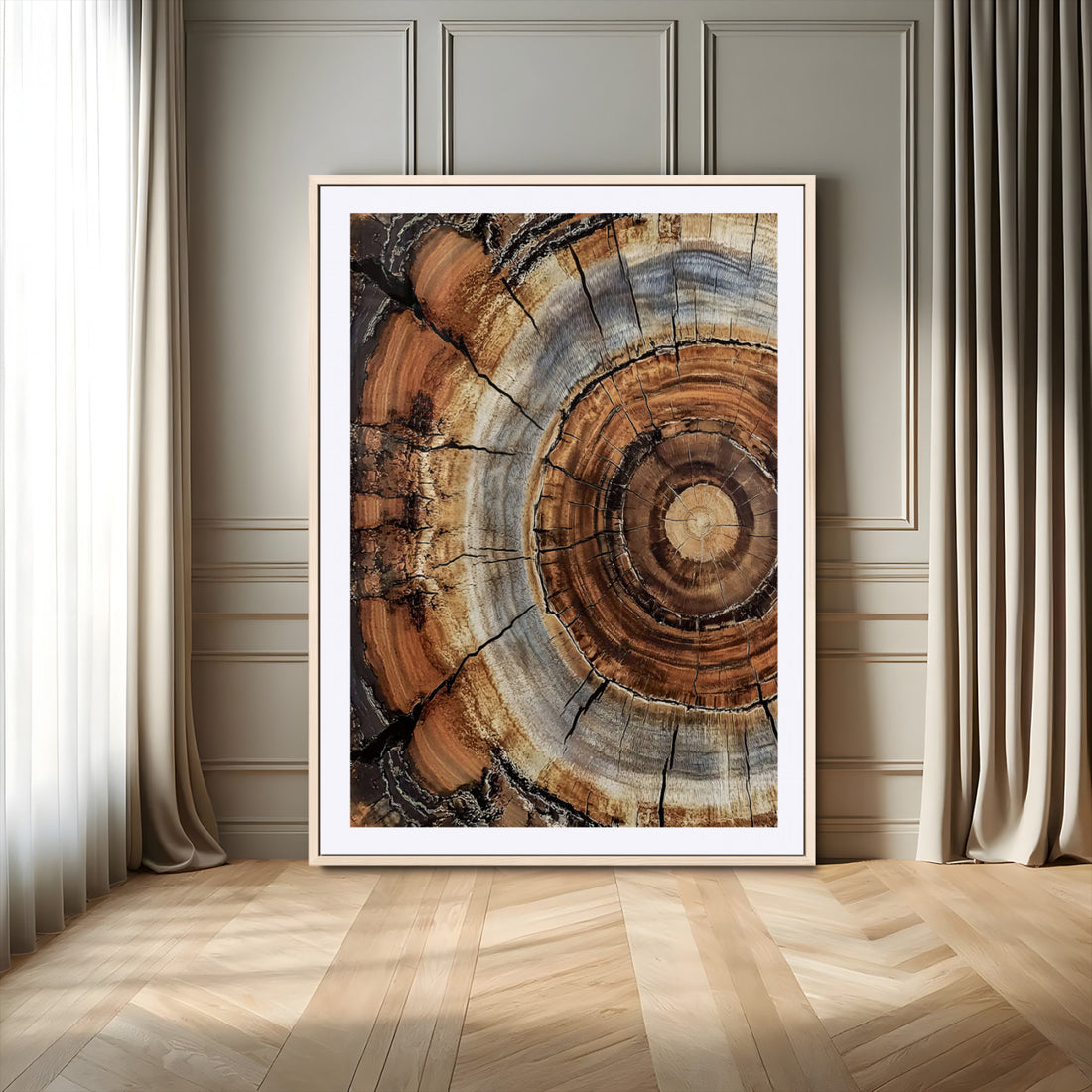 Tree Rings Wall Art Canvas Print | Rustic Cracked Wood Cross Section