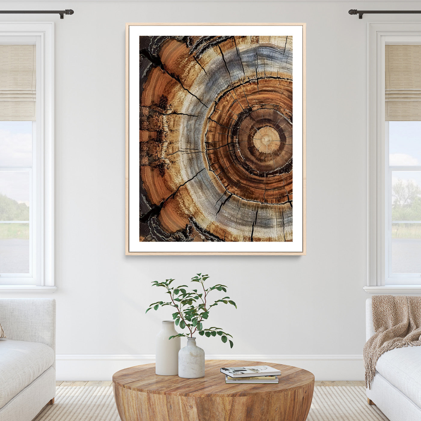 Framed Tree Rings Canvas Print, Framed Wood Texture Art Picture Print, Rustic Pattern Perfect Rustic Organic Decor