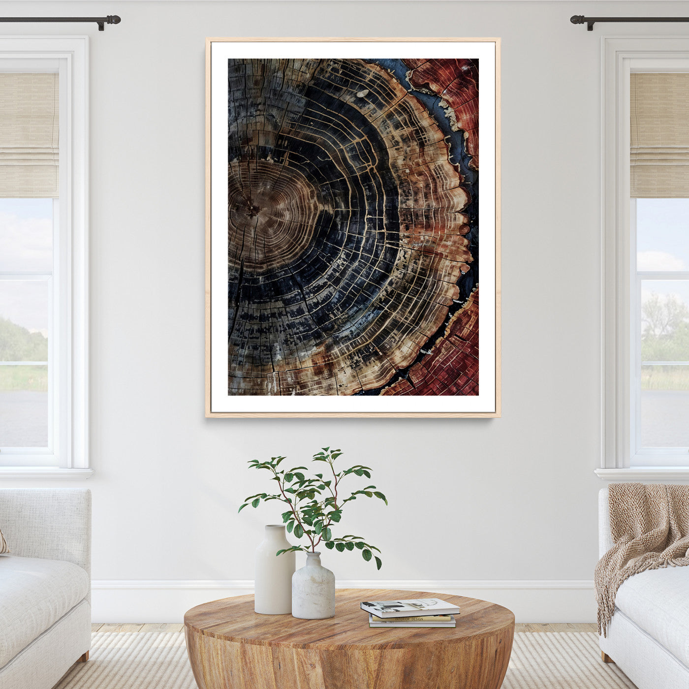 Framed Tree Rings Picture Print, Framed Wood Grain Art Picture Print, Rustic Texture Perfect Rustic Nature Decor, Framed Tree Rings Print