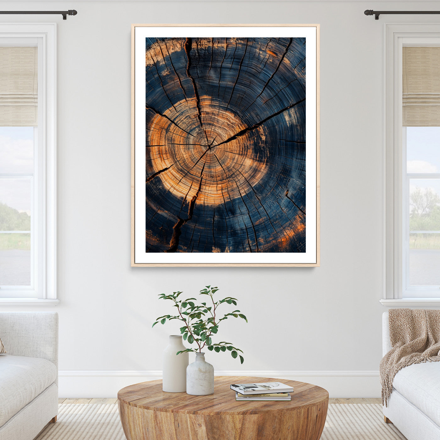 Tree Rings Wall Art Canvas Print, Framed Rustic Texture Art Picture Print, Wood Grain Perfect Rustic Industrial Decor, Wood Canvas Print,
