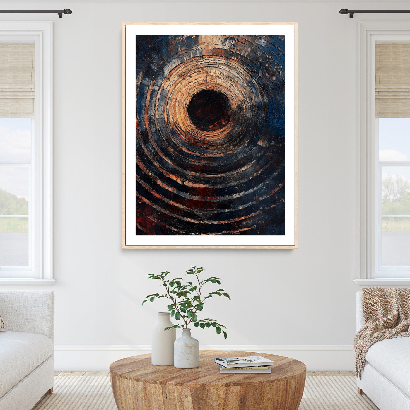 Textured Spiral Wall Art Canvas Print, Framed Abstract Void Art Picture Print, Wooden Vortex Perfect Modern Industrial Decor