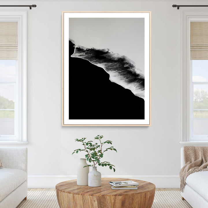 Ocean Wave Wall Art Canvas Print, Abstract Wave Print, Framed Monochrome Sea Art Print, Large Ink Wave Form Printing Perfect for Modern
