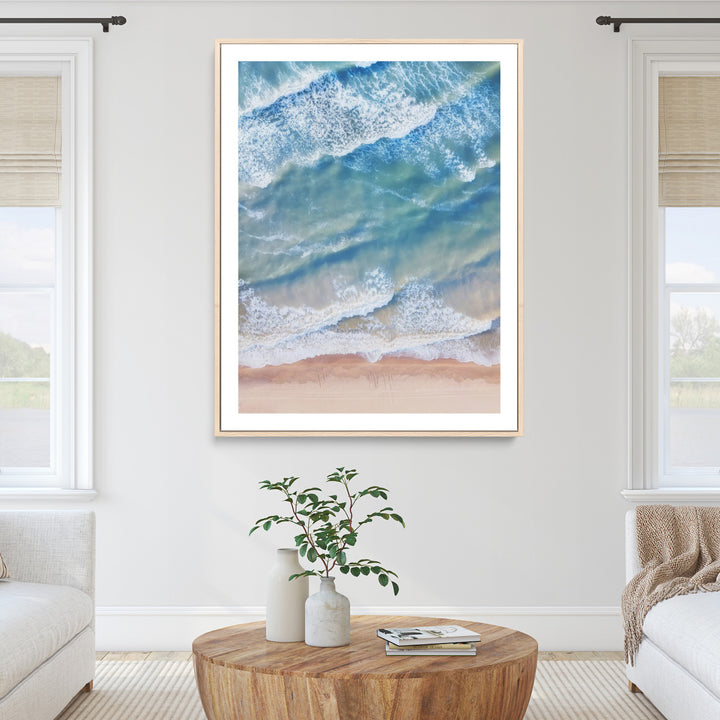 Aerial Ocean Wall Art Canvas Print, Soft Blue Waves Print, Framed Soft Blue Waves Canvas