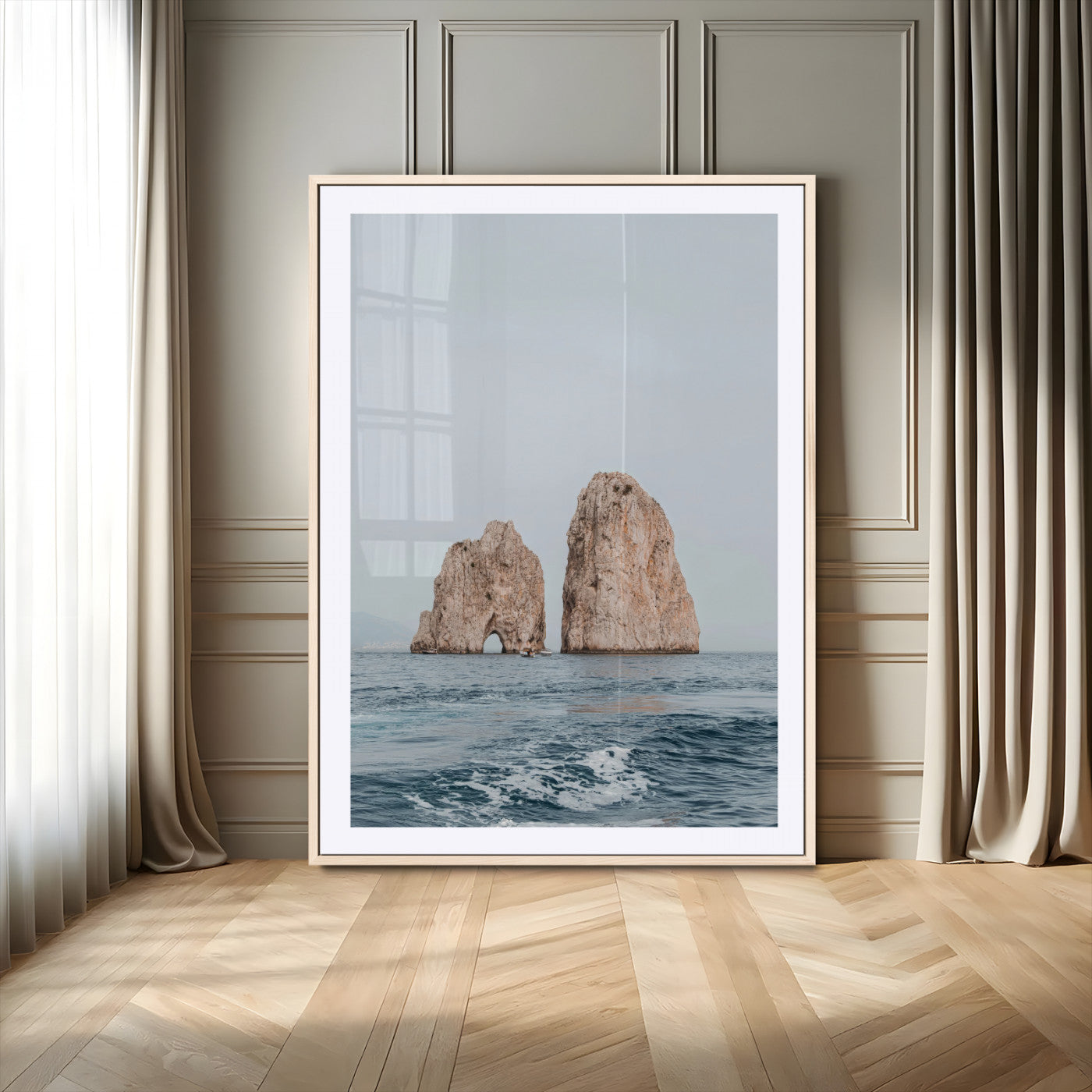 MGC-FP-24x36 - Faraglioni Capri Wall Art Canvas Print, Framed Serene Ocean Art Picture Print, Mediterranean Coastal View Perfect Mediterranean Minimalist Decor Artwork
