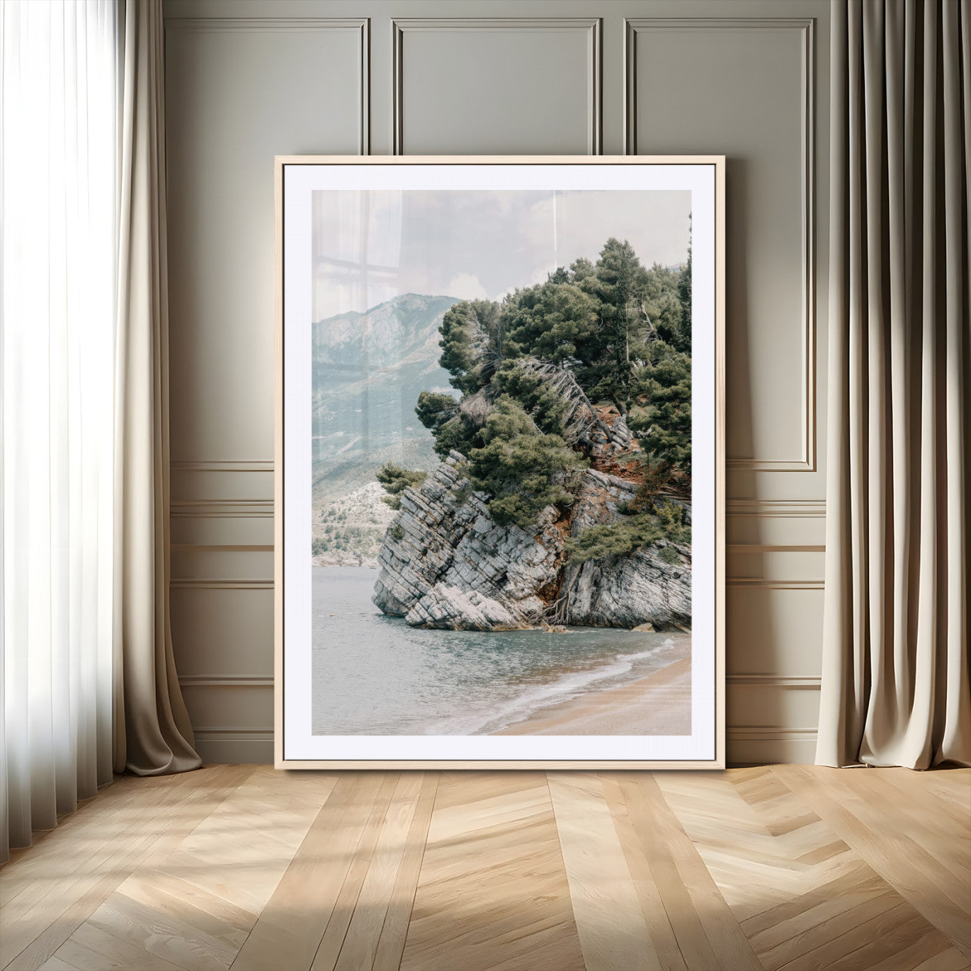 MGC-FP-24x36 - Beach Trees Wall Art Canvas Print, Framed Earthy Beachside Art Picture Print, Beachside Nature Perfect Rustic Coastal Decor Artwork