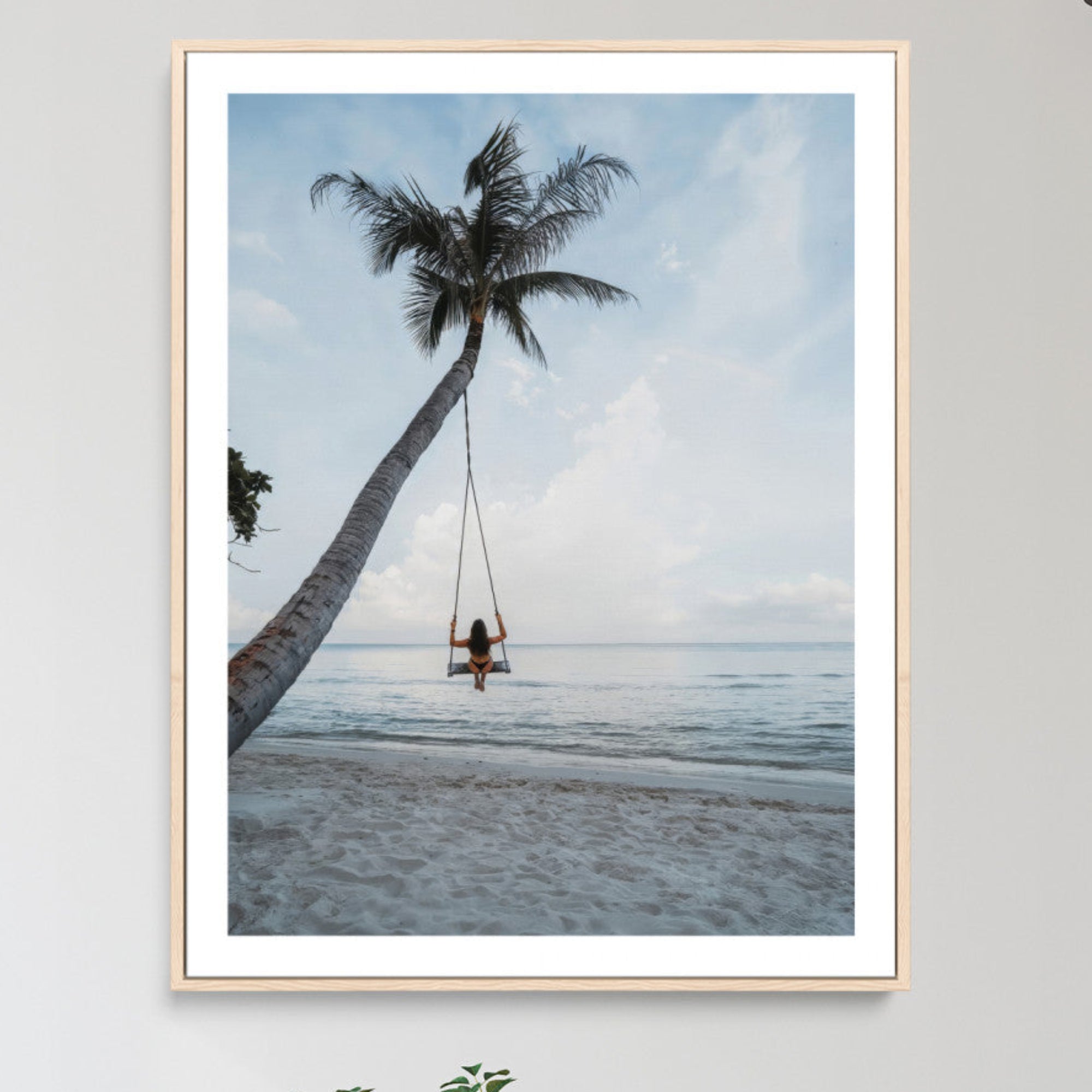 86062249-MGC-FP-36x24_Natural-Tropical Swing Wall Art Canvas Print – Palm Trees Ocean View Relaxing Beach Minimalist Coastal Decor Artwork